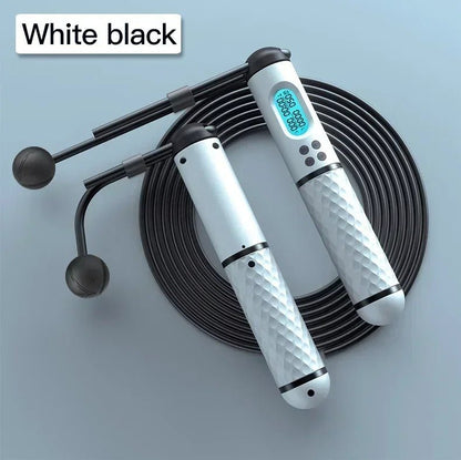 Corde à sauter avec compteur numérique blanc et noir - poignées antidérapantes