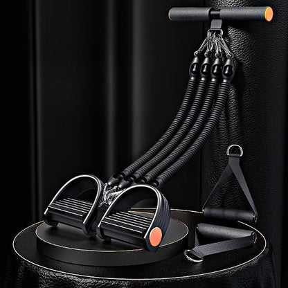 Élastique de musculation FitHome avec ressorts multiples, pédales antidérapantes et poignées ergonomiques sur fond noir