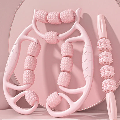 Masseur pince de jambe circulaire 12 roues rose avec un rouleau de massage rose