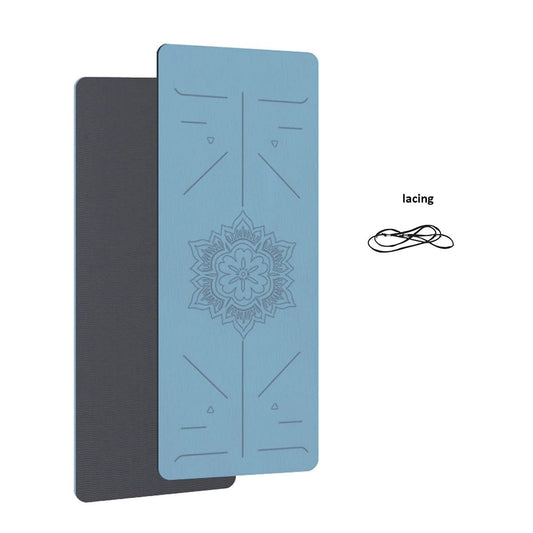 Tapis de yoga TPE bleu avec motif mandala et lacet de transport inclus - La cabane fitness 