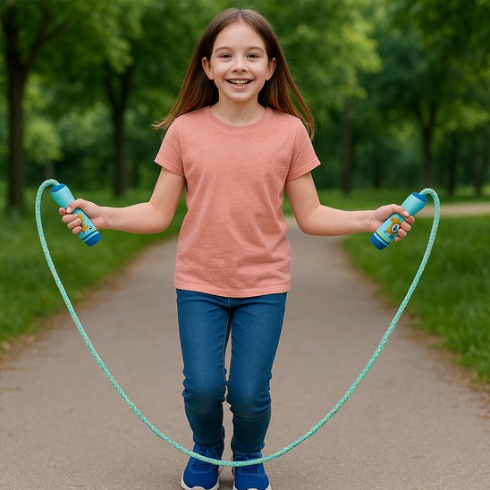 Enfant sautant a la corde a sauter sur un chemin en terre extérieur 