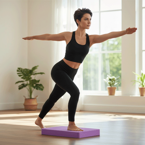 gif femmes qui pratiquent de sport  sur un coussin d'équilibre 